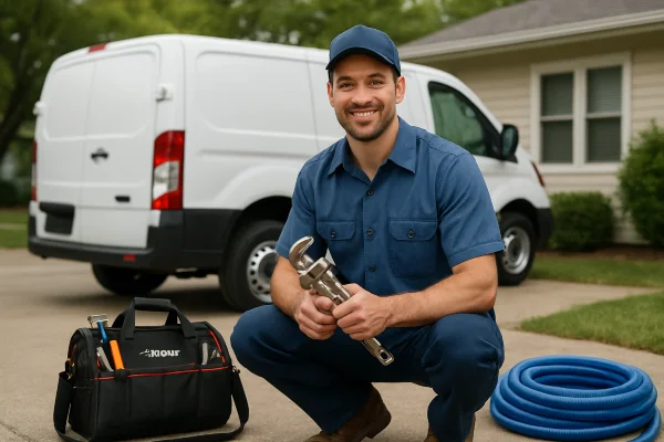 A male plumber smiling and posing to the camera from Plumbing Lake Travis in Austin, TX - Clogged Drain Service A male plumber smiling and posing to the camera from Plumbing Lake Travis in Austin, TX - Clogged Drain Service