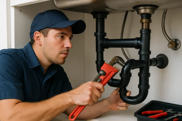 A male plumber fixing a sink pipe from Plumbing Lake Travis in Austin, TX - Fixture Repair A male plumber fixing a sink pipe from Plumbing Lake Travis in Austin, TX - Fixture Repair