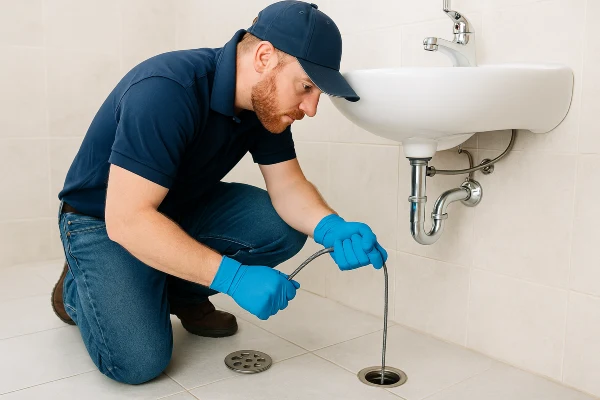 A male plumber unclogging a bathtub drain from Plumbing Lake Travis in Austin, TX - Fixture Repair A male plumber unclogging a bathtub drain from Plumbing Lake Travis in Austin, TX - Fixture Repair