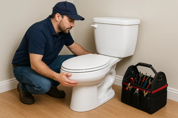 A plumber checking a toilet from Plumbing Lake Travis in Austin, TX - Kitchen Sink Repair and installation