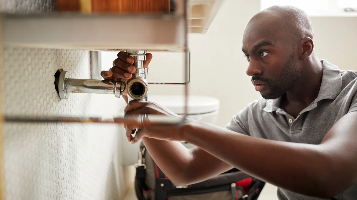 a male plumber fixing a pipe connection from Plumbing Lake Travis in Austin, TX Plumber near me