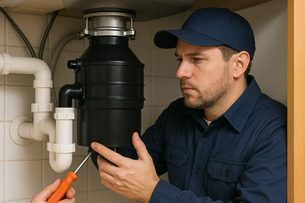 A technician working on a garbage disposal from Plumbing Lake Travis in Austin, TX - Septic System Maintenance & Repair